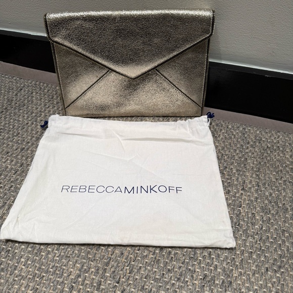 Rebecca Minkoff Gold Metallic Geometric Clutch & Dust Bag
